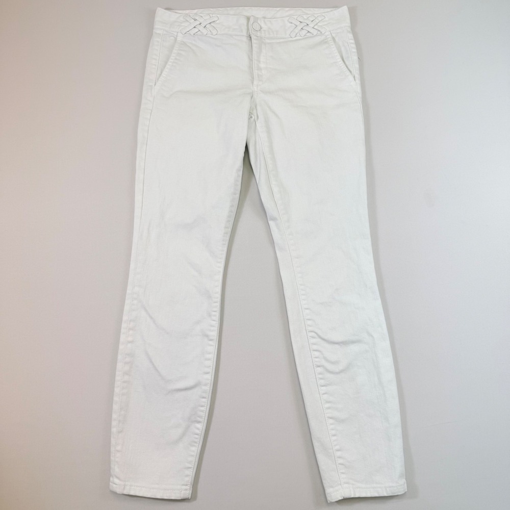 Tory Burch Slim Straight Jeans Womens 28 White Braided Waist Cotton Designer EUC